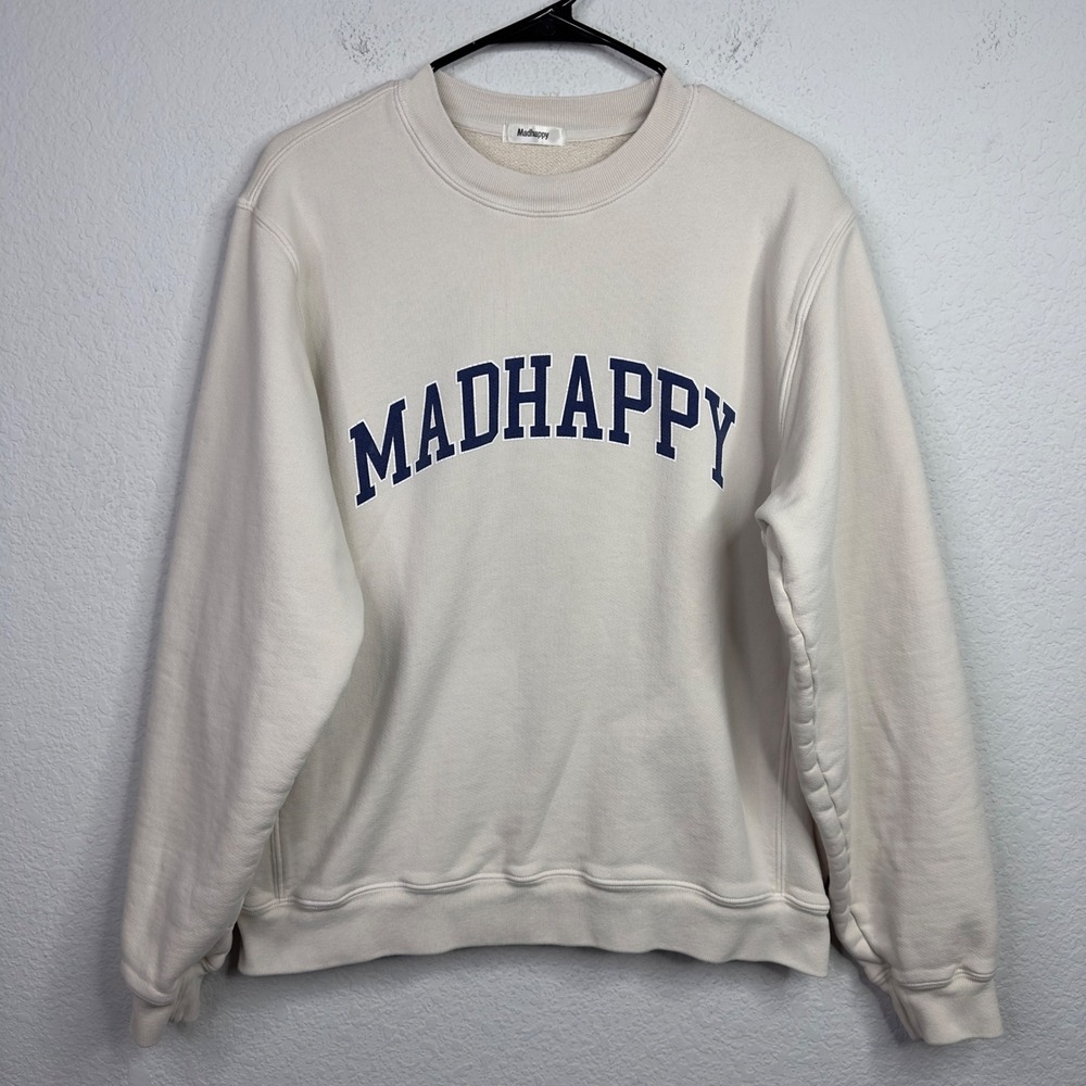 Madhappy Classic Logo Crewneck Sweatshirt Unisex L Cream Navy Lounge Collegiate